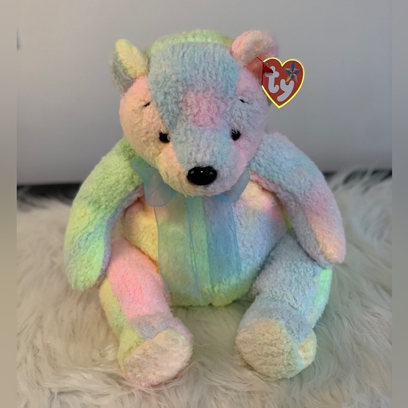 Ty (23) Multicolor Plush Bear with Bow “Mellow” - Picture 7 of 7